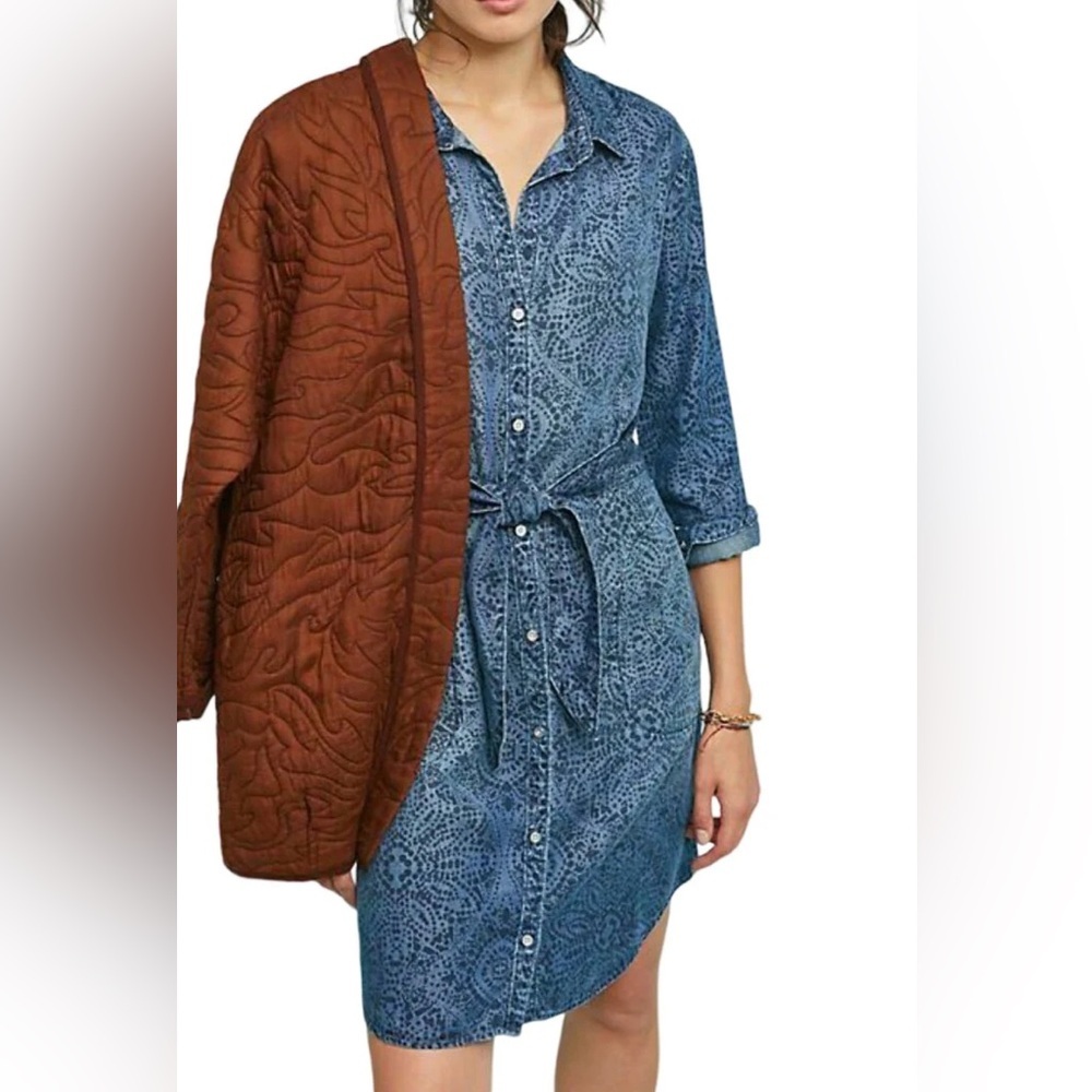 Anthropologie Dress Womens Small Cloth and Stone Chambray Boho Mandala Preppy